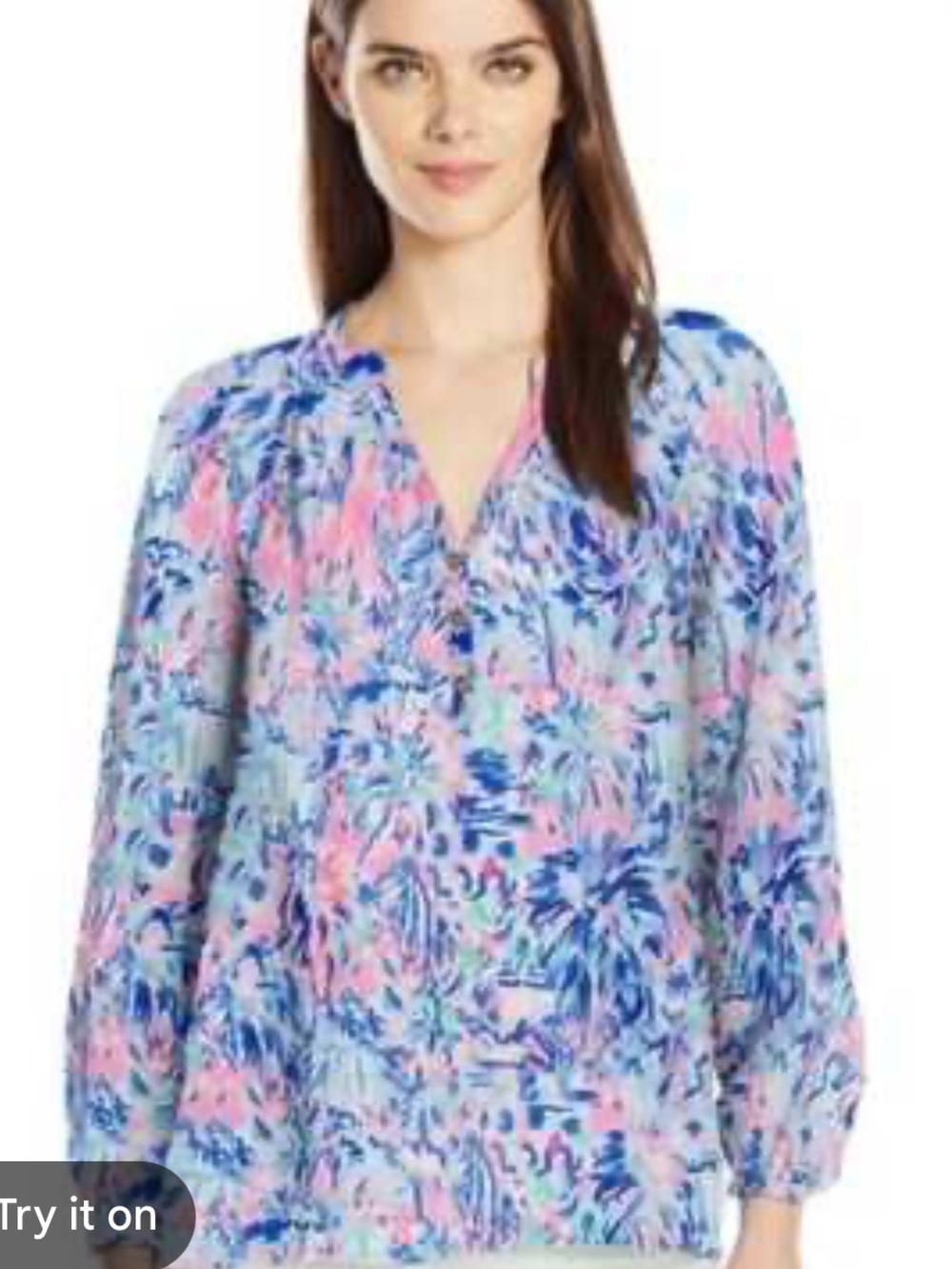 Lilly Pulitzer V-Neck Floral Tunic in Pink & Blue 100% Silk Small